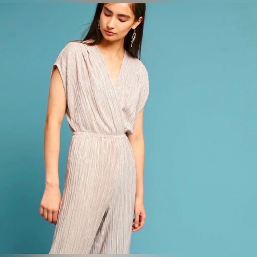 See and Be Seen Metallic Pleated Jumpsuit, Metallic Gold, Baltic Born - Picture 6 of 6